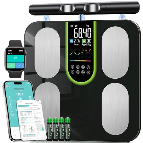 Körperfettwaage Personenwaage Digitale mit 58 Körperanalyse,Körperwaage mit Bluetooth App,Großem Display Körperanalysewaage,Smart Waage personen für Körperfett,Muskelmasse,Protein,BMI,BMR,180kg/400lbs