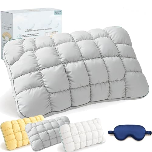 Cooling Marshmallow Puff Pillow Mellow Puff Pillow For Adults Cloud Bed Puff Sleep Pillows High Resilience Support Neck Align For Side Back Sleepers Breathable Skin Friendly Washable (Gray 1pcs)