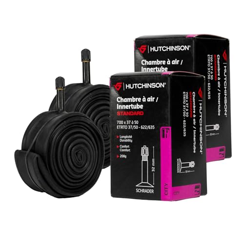HUTCHINSON - Lot de 2 Chambre À Air - City - Standard - Résistance Et Anti-Crevaison - Valve Presta - Épaisseur 0.9 mm - 48 MM - 700 x 37 - 50, Noir