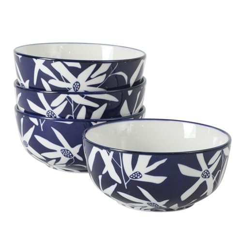 Image of Gibson Home Ivory Estate 4-Piece Cereal Bowl Set, 5.5 Inch Round Stoneware Bowls, Blue & White Floral Pattern, Assorted Decorative Designs