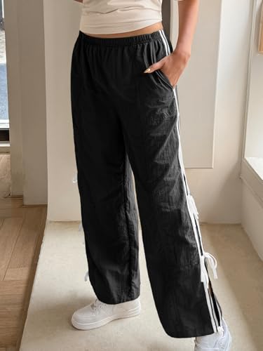 Fisoew Womens Wide Leg Track Pants Casual Elastic Waist Bow Tie Y2K Baggy Sweatpants with Pockets4