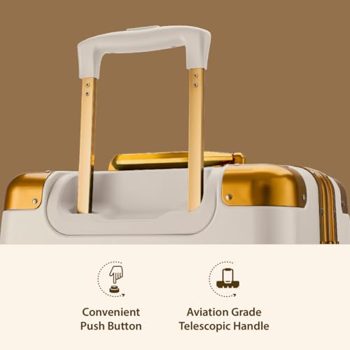 Image of Maleta Gold Series Cabin Trolley Bag | 20 inch |Aluminium Frame, Dual TSA Lock | Trolley Bag for Travel | Suitcase for Travel (White, Cabin-Small)
