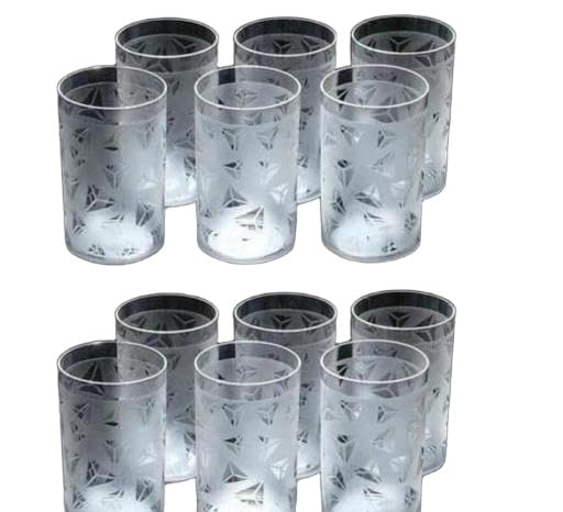 12 Pcs. Plastic Diamond Design Unbreakable Stylish Transparent Water Glass/Juice Glass/Beer Glass/Wine Glass Plastic Glass Set (300 Ml, White) (White)12pcs D Glass 5_KP162