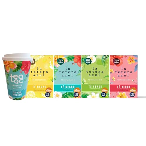 LA TETERA AZUL Pack de Infusiones Frías + Vaso - Té Verde Frutos Rojos, Manzana, Té Negro Limón, Mango. 20 sobres por caja. Sabor Delicioso Y Refrescante En Cada Sorbo.