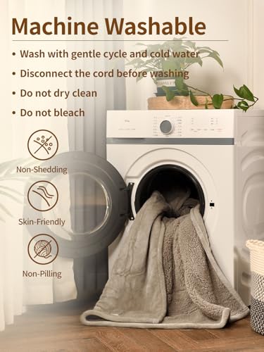 Image of Bearhug Electric Blanket Full Size, 90F-108F Fast Heating Throw with 10 Heat Levels & 1-12H Auto Shut-Off, Machine Washable Soft Velvet and Sherpa Heated Blanket for Bed or Couch, Taupe