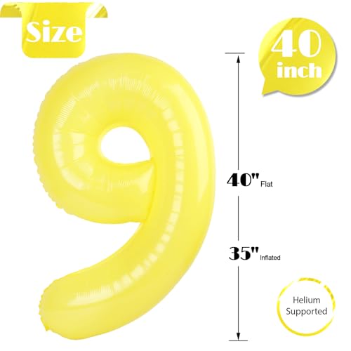 Image of Yellow Number 9 Balloon 40 Inch, 9th Birthday Party Decorations, Giant 9 Foil Balloon for Party Supplies