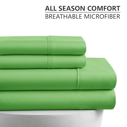 American Home Collection Twin Size Sheet Set - 16-Inch Deep Pocket - Ultra Soft Microfiber Bed Sheets - Breathable, Wrinkle Free, Easy Care - Oeko-Tex Certified (Twin, Lime Green)