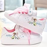 Material exterior: lienzo ERERS Disney Girls congelada Princesa Blanco Bow Canvas Zapatos Non-Slight Bott Fund Sports Casual Shoes para Girl Regalo