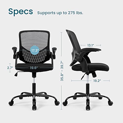 Office Chair, Desk Chairs Mesh Computer Desk Chair With Wheels Ergonomic Office Chair Height Adjustable Swivel Task Chair With Mid Back, Flip-Up Arms And Lumbar Support, Black #TOP6