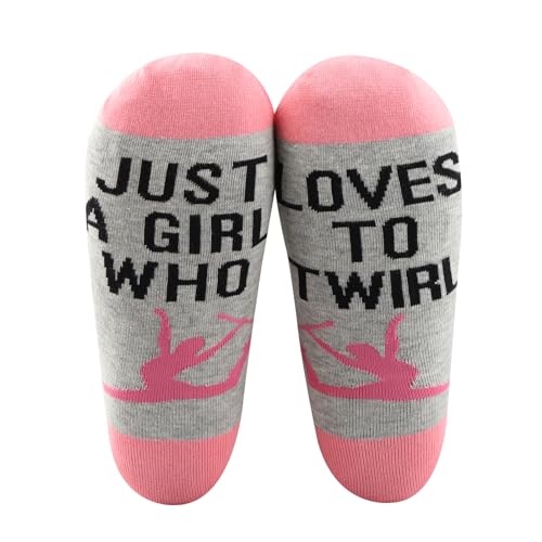 Image of PXTIDY 2 Pairs Baton Twirling Socks Baton Gifts Majorette Gifts Twirling Lover Gift Just A Girl Who Loves To Twirl Socks (Cotton, TO TWIRL sock)