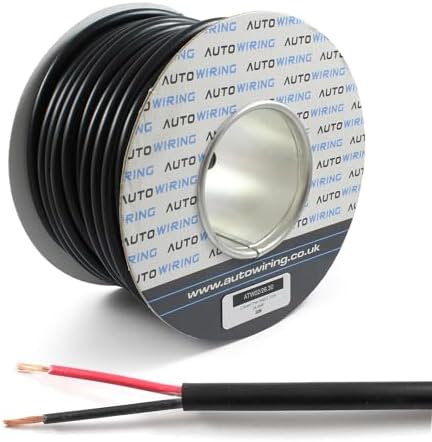 Automotive Round Twin 2 Core Cable 12v 24v Thin Wall Wire (29 AMP Rated 2.5mm²) 10/30/50/100 Metre (10M Coil)