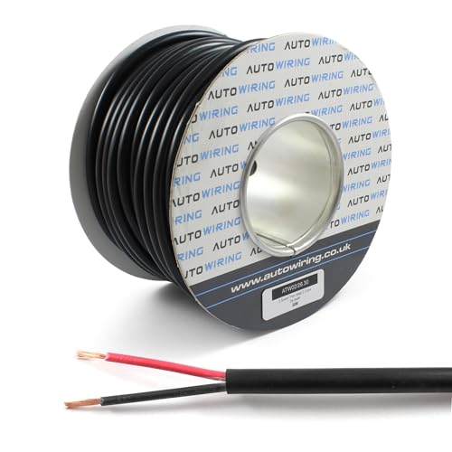 Automotive Round Twin 2 Core Cable 12v 24v Thin Wall Wire (29 AMP Rated 2.5mm²) 10/30/50/100 Metre (10M Coil)