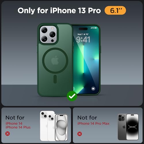 Image of Miracase Magnetic Series Designed for iPhone 13 Pro Case [Compatible with MagSafe] [with 2X Screen Protectors] Anti-Fingerprint, Magnetic Phone Case for iPhone 13 Pro 6.1 inch - Dark Green