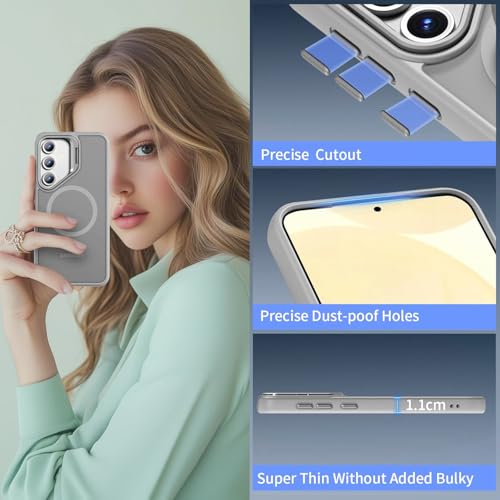 Image of DIZORO TPU Samsung Galaxy S25 Plus 5g Case Compatible with Wireless Charging,with Camera Stand,Military Grade Drop Tested,Translucent Hard Back Soft Edge Back Cover(Titanium)
