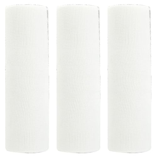 JStnana 3 Rolls White Poly Burlap Deco Mesh Ribbon for Wreath Crafts 10 Inch x 30FT Per Roll Decorative Mesh Ribbon Wrapping Ribbon Rolls for Christmas Tree Wreath Decoration DIY Crafts Making
