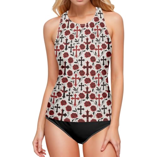 Maillot de bain gothique femme rouge et noir pour vos pool parties d'Halloween