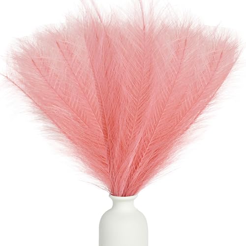 Mandy's Coral Silk Pampas Grass Bouquet 20 Stems 17.7in Fluffy Artificial Pampas with Bendable Stems for Wedding Centerpiece Home Boho Décor