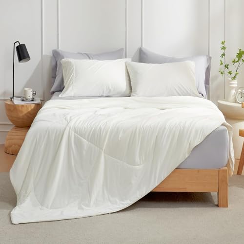 Image of Cozy Bliss Cooling Comforter King XL Size, Cooling Blankets for Hot Sleepers and Night Sweats, Cream Summer Comforter for King XL Bed, Breathable Soft Lightweight Silk Smooth