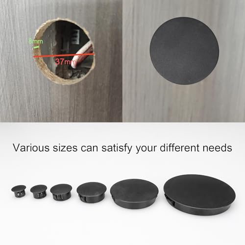 Image of Baomain 100-Pack Plastic Hole Plugs Black 1-3 /4 inch (45mm) Locking Hole Plugs HP-45 Snap-in Panel Covers for Furniture, Cabinets & Automotive