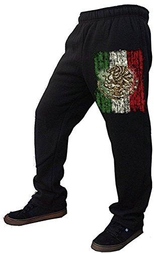 Interstate Apparel Inc Men's Mexico Flag Sweatpants Black S-2XL Fleece (M, Black)