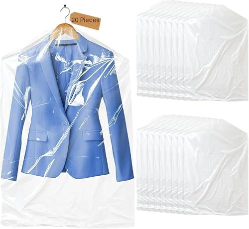 Image of RAAHII 20 piece transparent plastic garment dustproof hanger clothes storage bag for suit, Blazer cover, coat covers with zip for wardrobe storage of jacket,saree. (Blazer /suit cover, pack of 20)