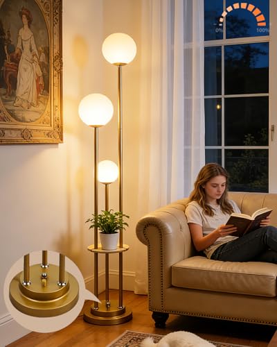 Image of Lightdot Gold Floor Lamp 3-Lights Dimmable Floor Lamps with Tray 3000K Bulbs Included Unique Modern Tall Standing Lamp for Living Room /Bedroom /Sofa Beside /Corner Decor