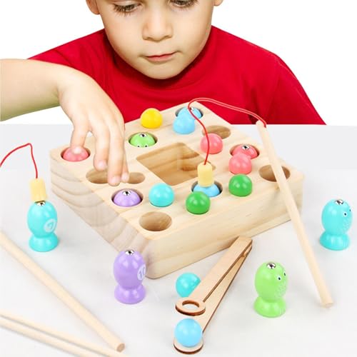 Nuhjytgf Juego de Pesca para niños, Juego de Pesca magnético de Madera | Juego de Captura de Peces Coloridos | Juguetes de motricidad Fina Actividades de Aprendizaje Preescolar, Juego de conteo de