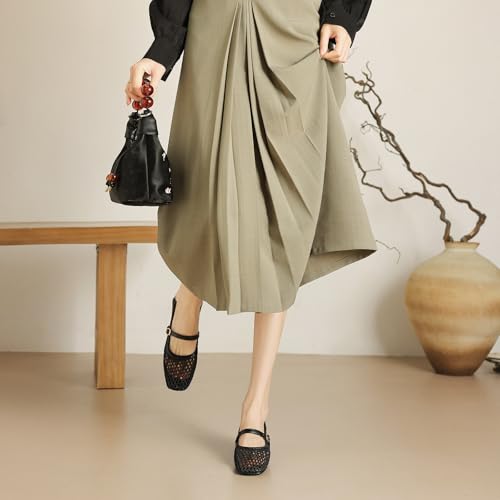 Cozivwaiy Mary Jane Shoes Women Mesh Ballet Flats Square Toe Buckle Strap Fishnet Ballerina Flat Shoes2