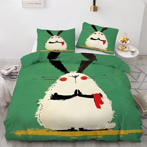 Housse de couette 240 x 260 microfibre verte et parure de lit 3 pièces animaux