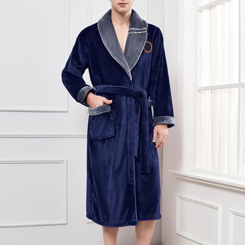 Mens Robe Soft Shawl Collar Bathrobe Warm Knee Lengt Plush Bathrobes Lightweight Fluffy Flannel Spa Winter House Robe2
