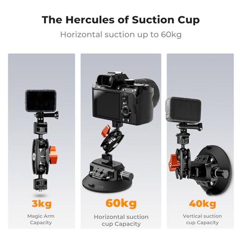 Image of K&F CONCEPT 6 inch Suction Cup Camera Mount with Magic Arm, ARRI Style 1 /4 inch