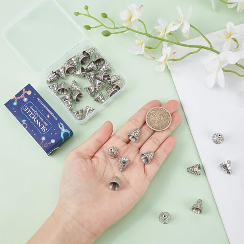 SUNNYCLUE 1 Box 40Pcs Silver Bead Cones End Cap Beads Retro Tibetan Style Alloy Vintage Cone Spacer Beads Metal Stopper Caps for Jewellery Making Bead Assortments DIY Tassels Earrings Crafts Handmade - Image 3