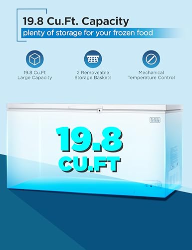 BLACK+DECKER 19.8 Cu. Ft. Chest Freezer, Deep Freezer with Top Opening, Freezer Chest with 4 Removable Storage Baskets, Mechanical Temperature Control, Manual Defrost, R600a Refrigerant,BCF1980E,White on Fridge.com