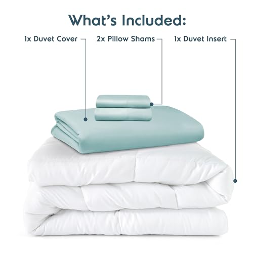 Nestl Queen Duvet Cover Set with Comforter Insert - Light Blue 4 Piece 90x90 Duvet Cover & 2 Pillow Shams with White Quilted Down Alternative Comforter, Ultra Soft, All Season