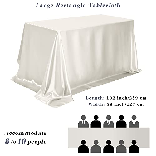 Fittmo 4 Pieces Satin Tablecloth Table Cover 58 X 102 Inch Bright Silk Rectangle Tablecloth Overlay Satin Tablecloth Smooth Fabric Table Decor For Wedding Banquet Table Decoration, Ivory #TOP1