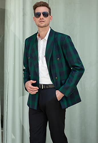 Men's Slim Fit Suits Double Breasted Two Button Casual Plaid Blazer Jacket Coat Outerwear, Green, Us Medium/40 = Tag Xl #TOP3