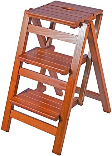 Telescoping Telescopic Extension Portable - Collap Step Stool Step Stool Folding Ladder Stool,Solid Wood Flower Shelf Stand-Household Wooden Ladder Multifunction Indoor Ascend Ladder (Color : Walnut