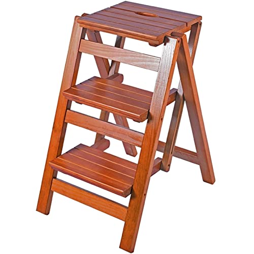 Telescoping Telescopic Extension Portable - Collap Step Stool Step Stool Folding Ladder Stool,Solid Wood Flower Shelf Stand-Household Wooden Ladder Multifunction Indoor Ascend Ladder (Color : Walnut #TOP1