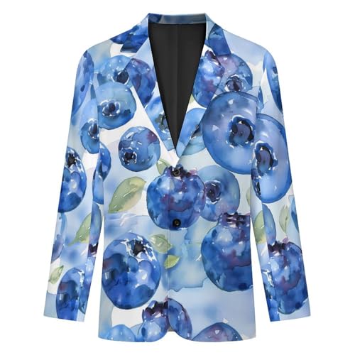 Blueberry Watercolor Printed Men's Classic Fit Suits Funny Casual Stylish Two Button Blazer4
