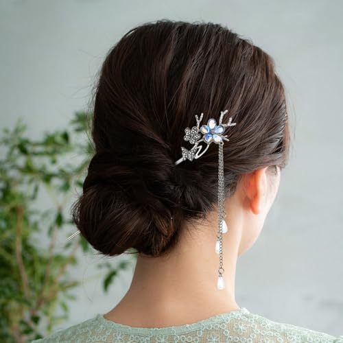 6PCS Star Moon Hair Sticks for Buns Long Hair Chinese Hanfu Asian Vintage Hair Chopsticks Metal Silver Hair Bun Updo Holders Long Hairpins for Women Girls - Image 6