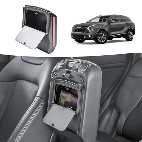 HGWEI Hidden Center Console Organizer Compatible with 2023-2026 Kia Sportage Interior Accessories - Lid of Armrest Storage Box NQ5 Secret Compartment Insert Tray Black