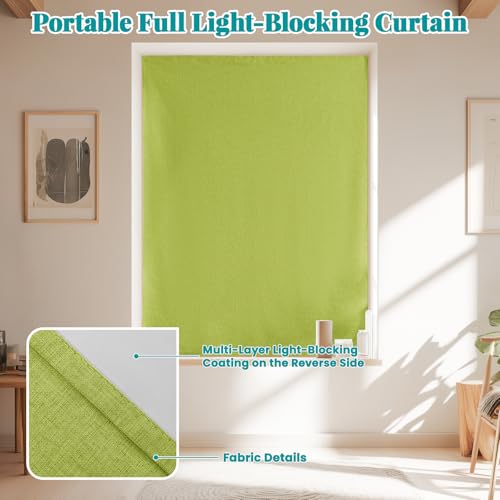 Image of 100% Blackout Self Adhesive Curtains- Stick on Curtains Shades Window Blinds Curtain No Rod Needed Easy to Hang Curtain, Use for Bedroom, Living Room, W46 x L60 inch, 1 Panel, Fruit Green