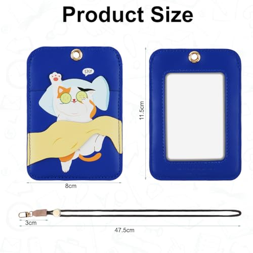 AXFEE Lanyard with Card Holder, Cute Creative PU Leather Keychain, Portable Cartoon Cat Protector with Detachable Lanyard - Image 2