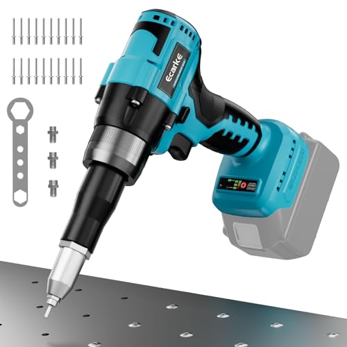 Ecarke Akku Nietzange Set für Makita Akku 18V Li-Ion, bürstenlose Nietpistole mit 20 Nieten in drei Größen (3,2/4,0/4,8 mm) & LED-Licht, Ideal für Baustellen, Autoreparaturen & Heimwerker (Ohne Akku)