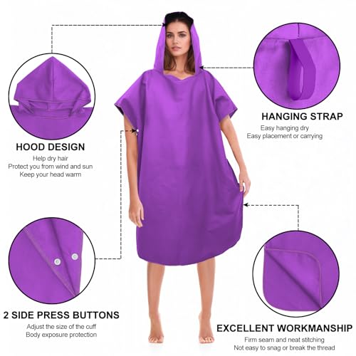 Pameil Badeponcho Damen& Herren,Poncho Handtuch,Mikrofaser-Surf Poncho (Violett)