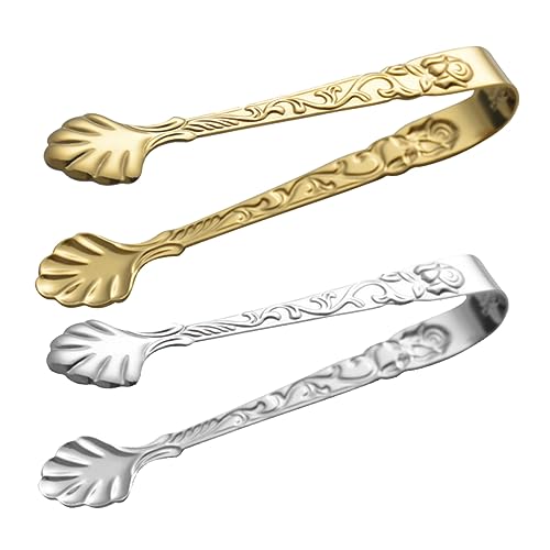 OUNONA 2Pcs Stainless Steel Sugar Tong Ice Cube Clamp for Shops Cocktail Parties Iced Beverages Food Clip for Sugar Cubes Ice Cubes