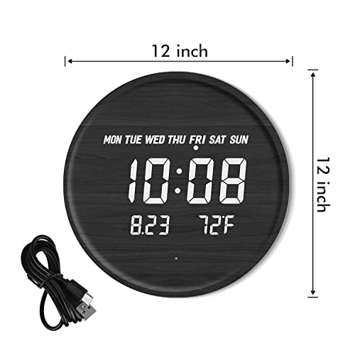 Smart Digital Clock Lighted Silent Led Wall Clock Large Display Modern Non Ticking Wooden Clock With Temperature 12/24H Time Clocks For Living Room Bedroom Office Kitchen Classroom Decor 12 Inch #TOP4