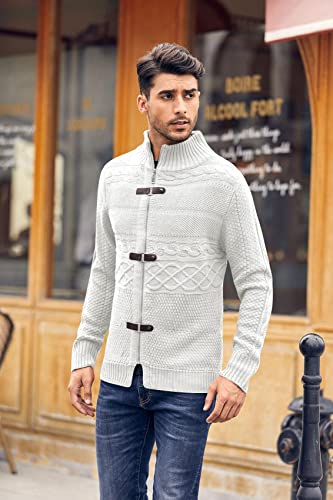 Karlywindow Mens Cable Knitted Cardigan Sweater Turtleneck Long Sleeve Slim Fit Winter Zipper Front Casual Pullover Sweaters3