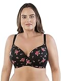 PARFAIT Casey 2801 Women's Wired Padded Plunge Seamless T-Shirt Bra-Black w Rose Print-34FF