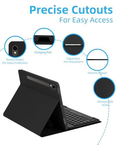 Image of EAMPANG Case with Keyboard Mouse for Samsung Galaxy Tab S10 Lite /S10 FE 5G /S9 FE 10.9 Inch /S9 11 Inch,7 Color Rainbow Backlit Detachable USB-C Keypad Magnetic Cover with Pencil Holder Black